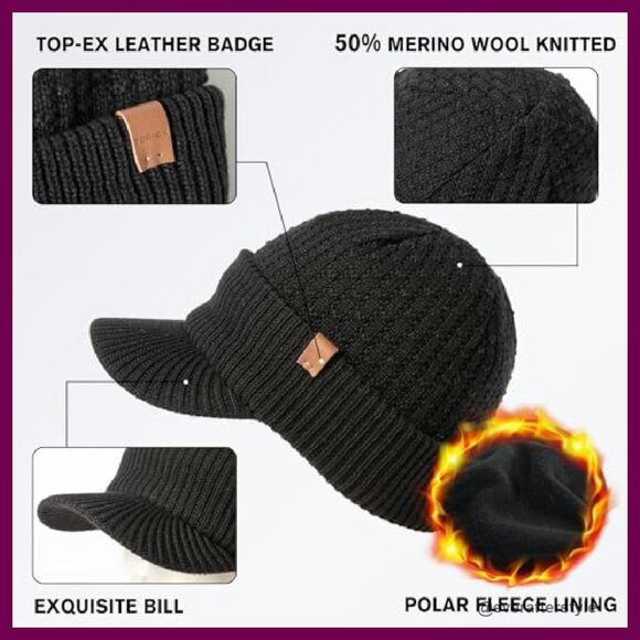 Merino Wool Fleece Lined Beanie Waterproof Winter Hat Unisex Classic main image 5
